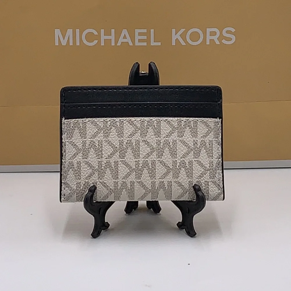 MICHAEL KORS Reed Large Card Holder Case Wallet COLOR: VANILLA BLACK SIGNATURE
